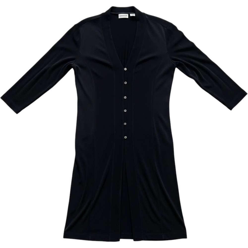 Vintage 90s Chicos Travelers Black Slinky Knit Longline Button Up Cardigan Sz 2
